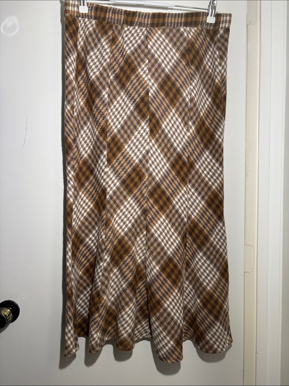 Brown Plaid A-Line Midi Skirt - Women's